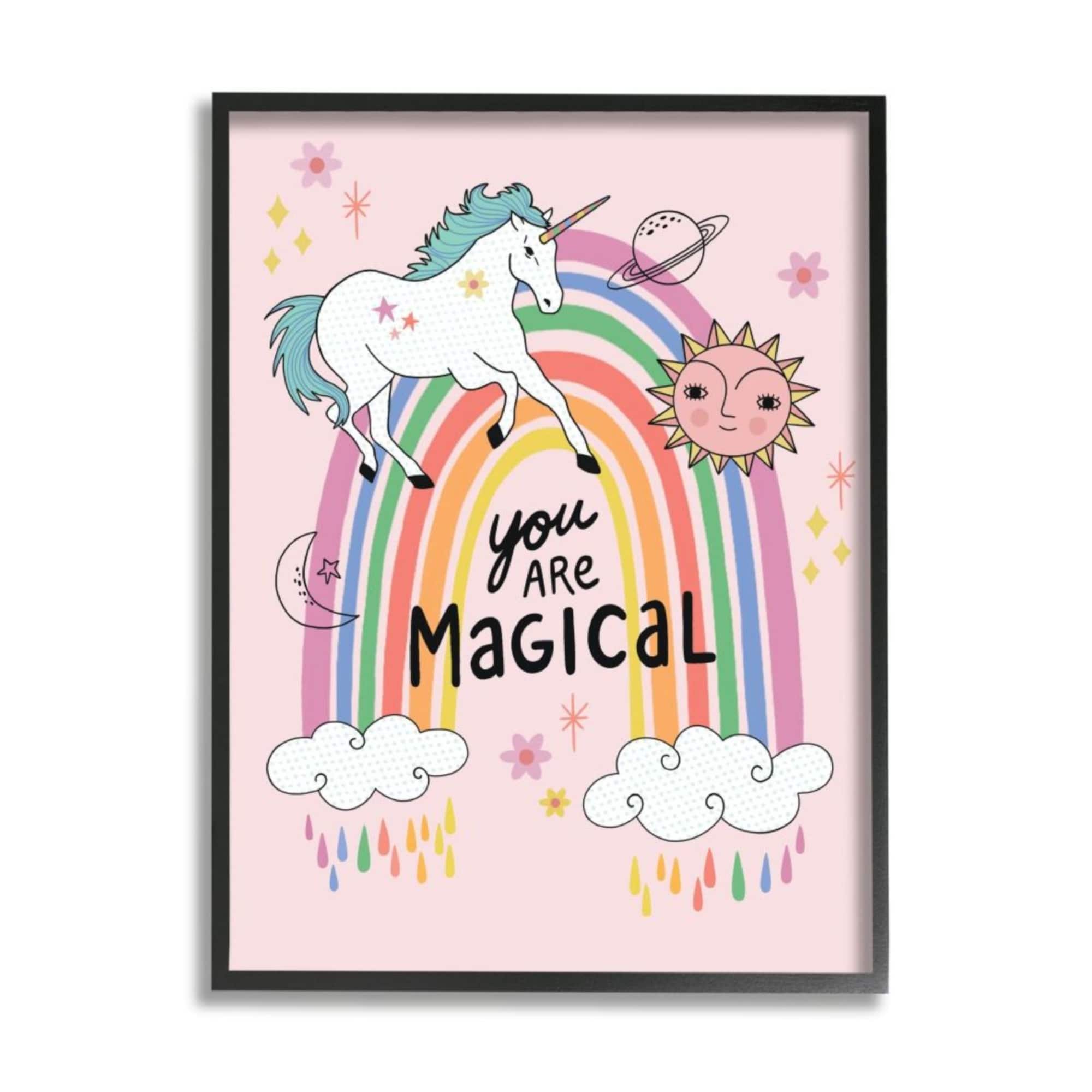 Stupell Industries You Are Magical Unicorn Rainbow Black Framed Wall Art